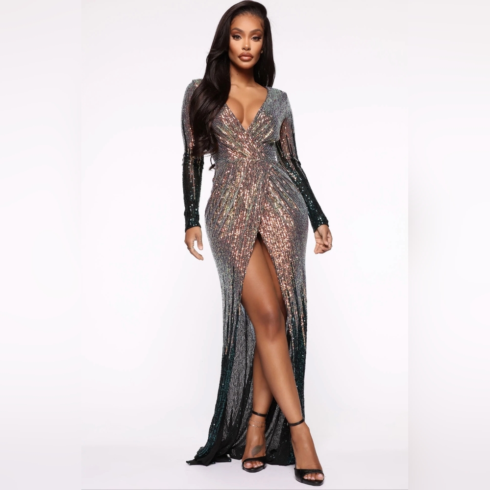 Gold/Green Sequin Maxi Gown